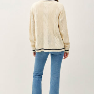 Maxct &Be Cool Contrast Trim Cable-Knit V-Neck Cardigan