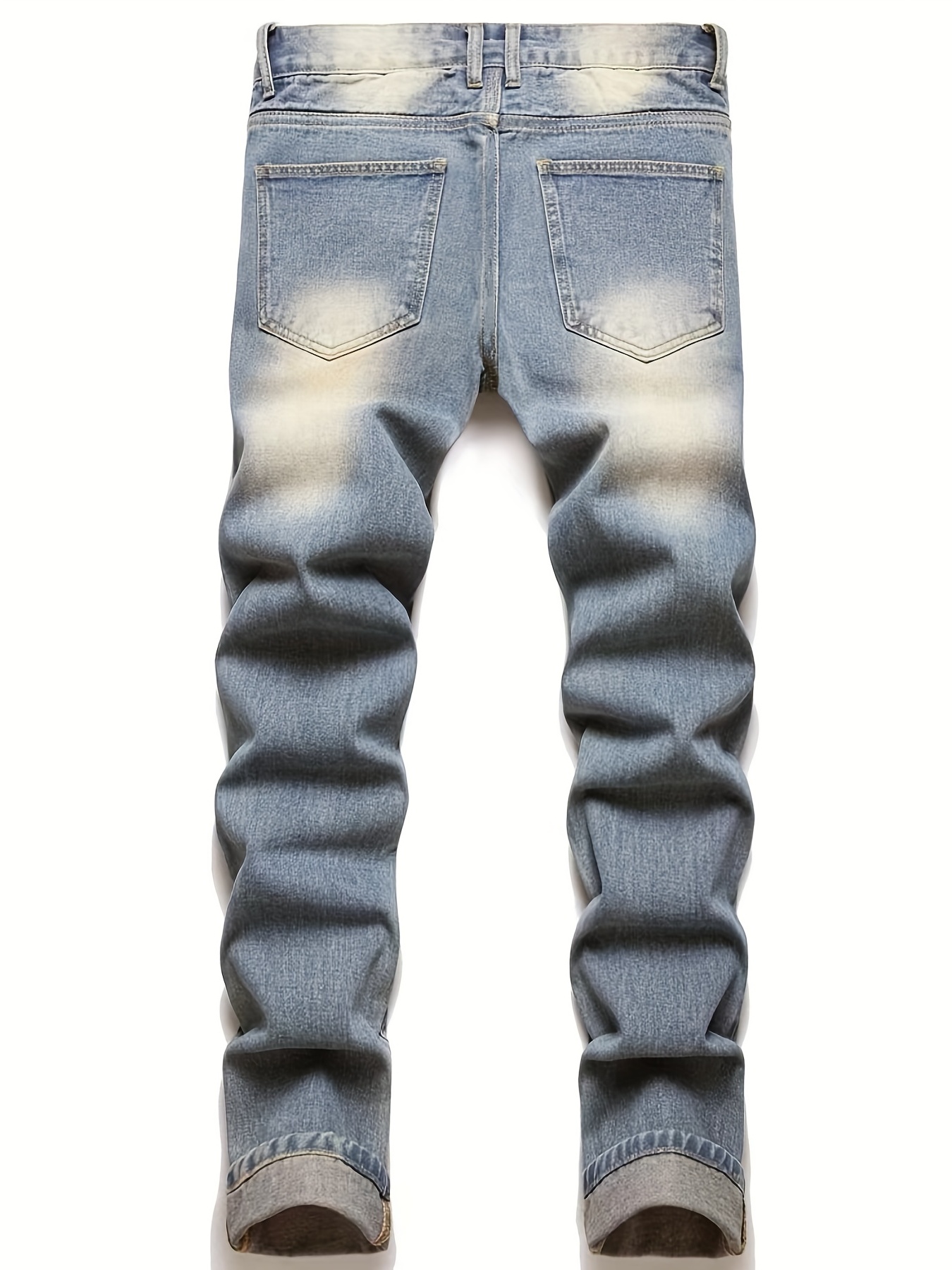 Regular Fit Ripped Jeans, Men's Casual Street Style Distressed Denim Pants For All Seasons