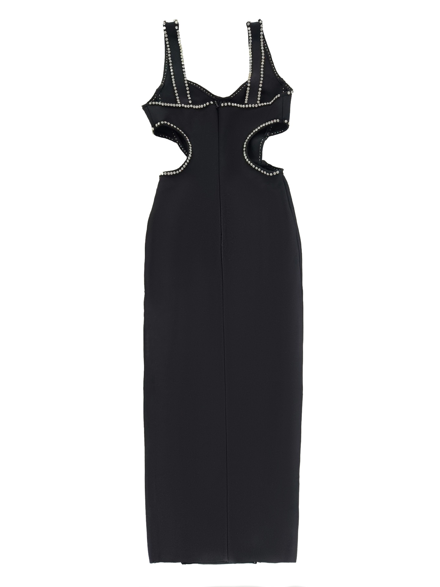 2023 Super Hot Summer Women's Wear Black Rhinestone Hollow Strap Long Dress
