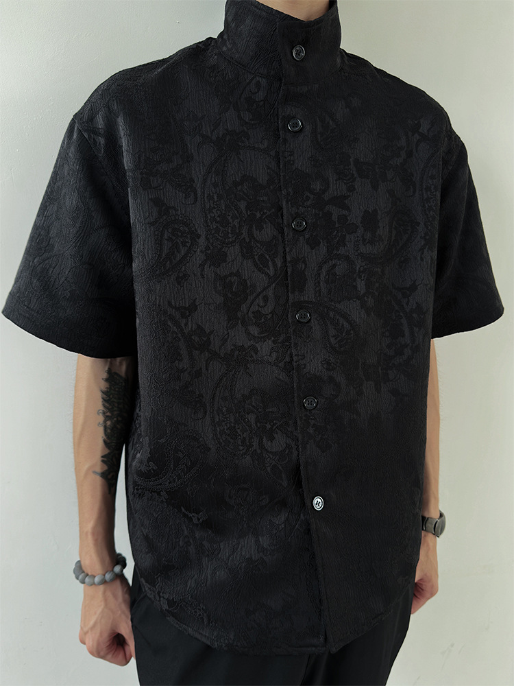 90s Streetwear New Chinese Style Cashew Flower Textured Lapel Shirt For Men Summer New Niche Cleanfit Retro Casual Shirt For Men