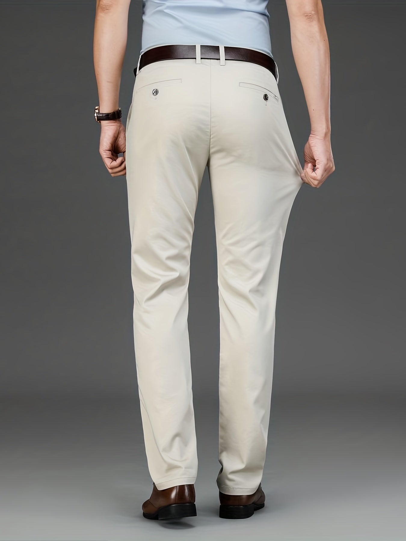 Maxct  Classic Design Dress Pants, Men's Formal Solid Color Mid Stretch Dress Pants For Spring Summer Business