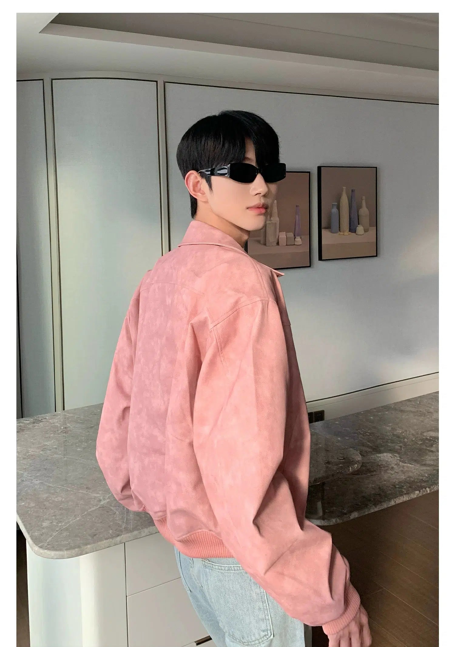 Maxct Shoulder Pad PU Leather Bomber Jacket