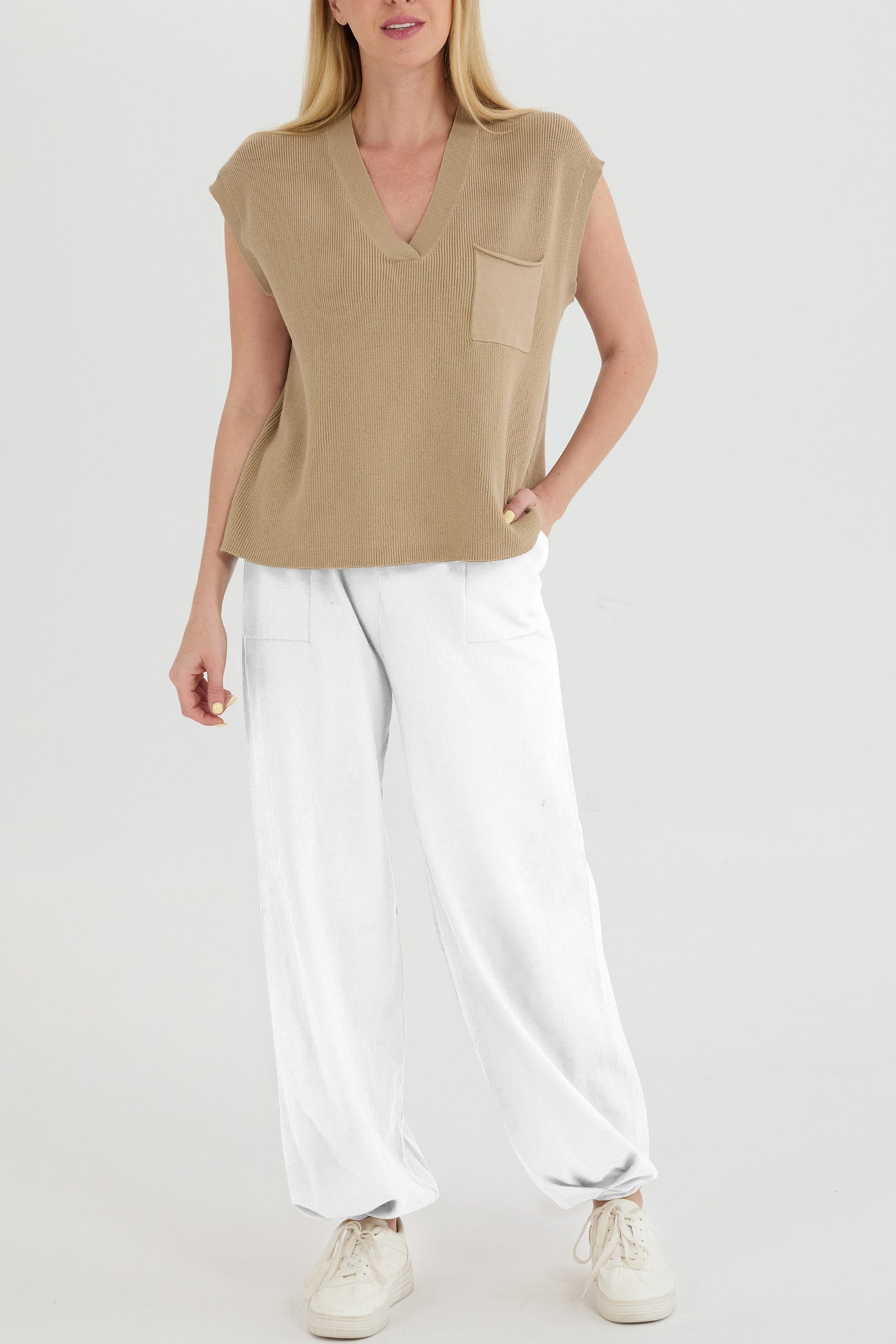 Maxct V Neck Knit Tank Top Pants Suits - Image 14