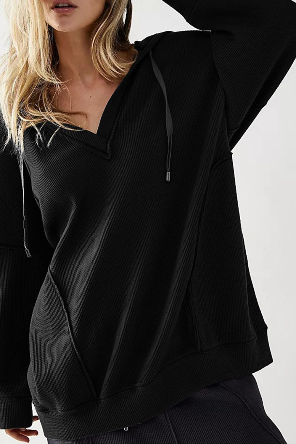 Maxct &Exposed Seam Drawstring Long Sleeve Hoodie