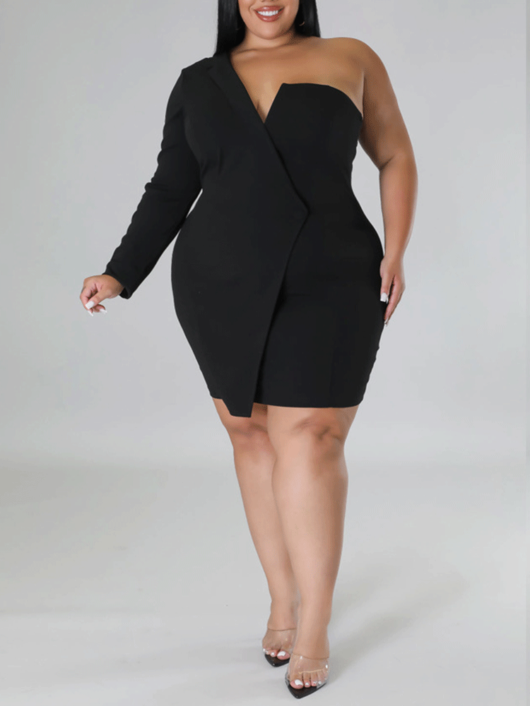 One Shoulder Solid Mini Dress Maxct