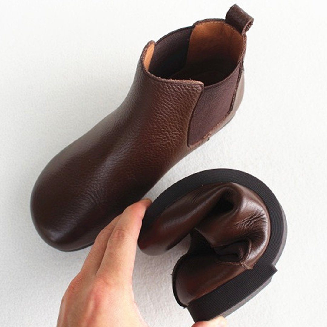 Maxct Women Retro Coffee Paneled Leather Ankle Boots