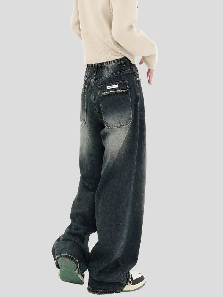 High Waist Wide Leg Denim Trousers for Women Maxct