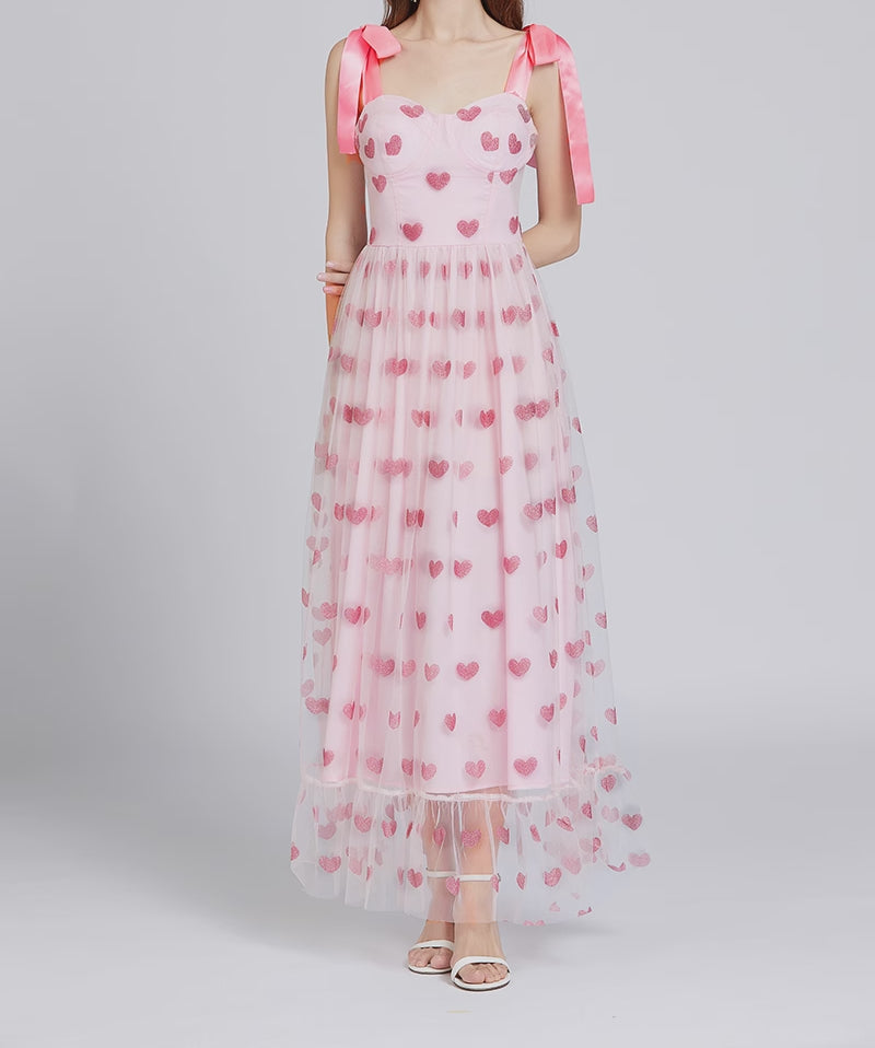 Glitter Hearts Tulle Maxi Dress Maxct
