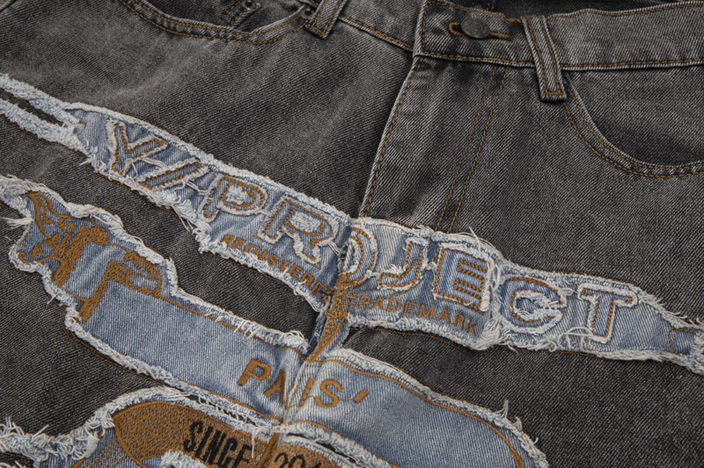 Jeans Pants for Men Straight Patchwork Streetwear Baggy Denim Trousers Unisex Cargos