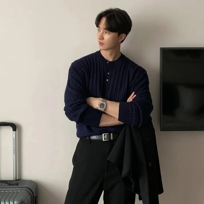 Maxct Cable Knit Henley Sweater