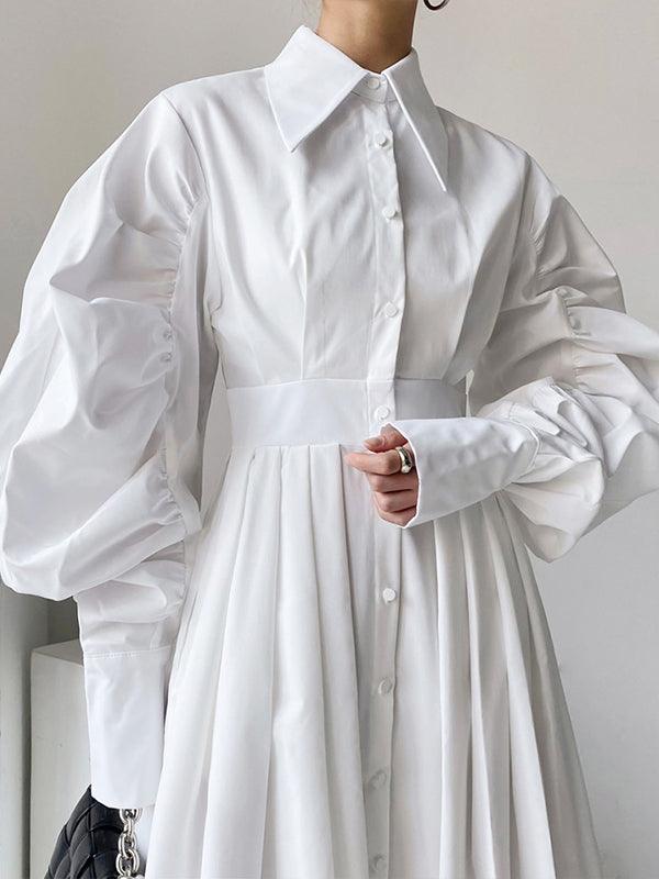 Maxct Nipped Waist Baller Sleeve Shirt Dress with Belt