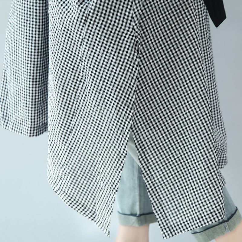 Spring Linen Plaid Casual Loose Long Shirt Dress For Women