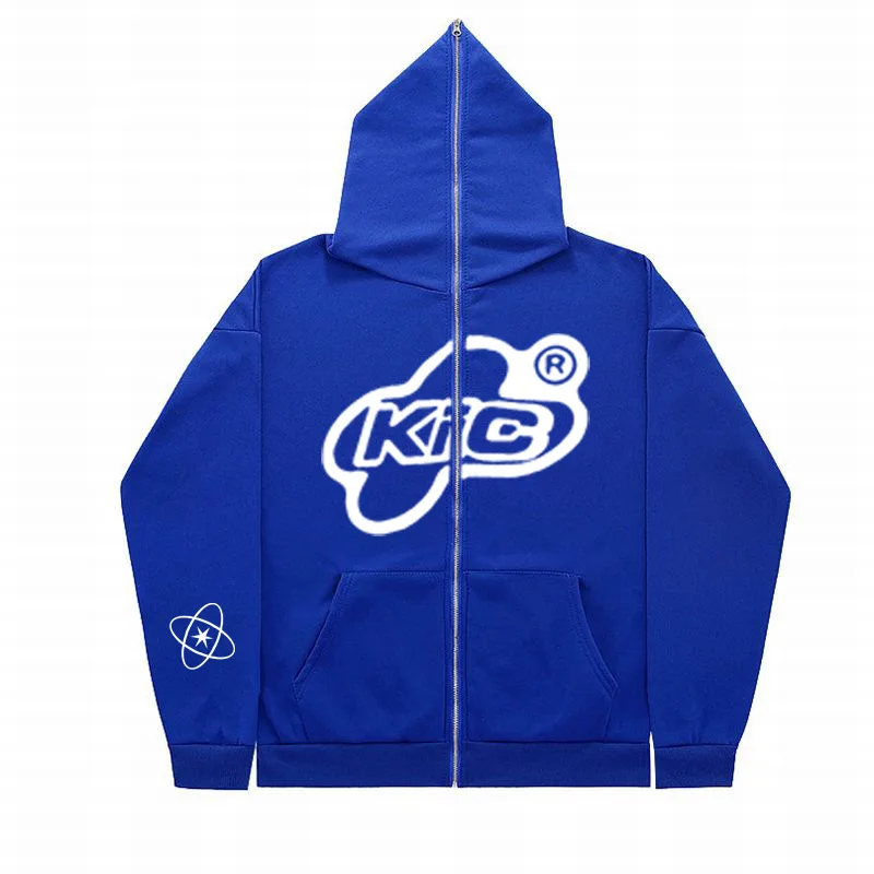 Maxct American Retro Fashion Letter Printing Full Zipper Hoodie Male Y2K New Harajuku Gothic Loose Casual Sweatshirt Unisex Hoodie