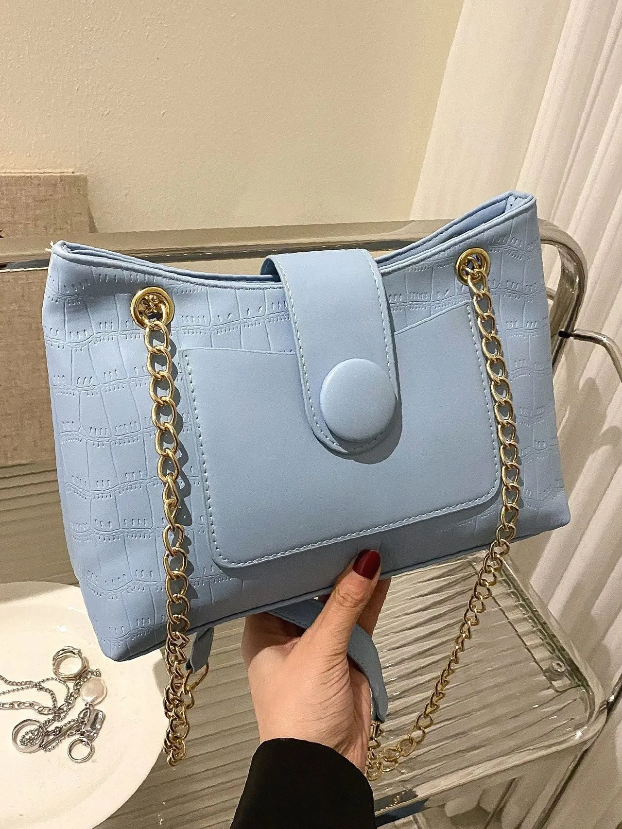 Maxct - Crocodile Embossed Snap Button Tote Bag  - Women Tote Bags