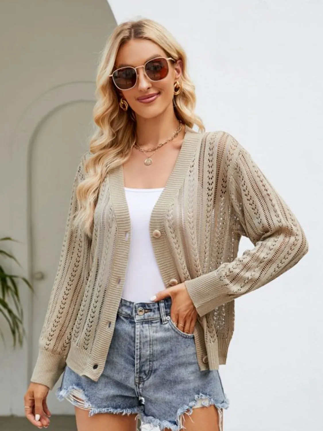 Maxct &Button Down Ribbed Trim Cardigan