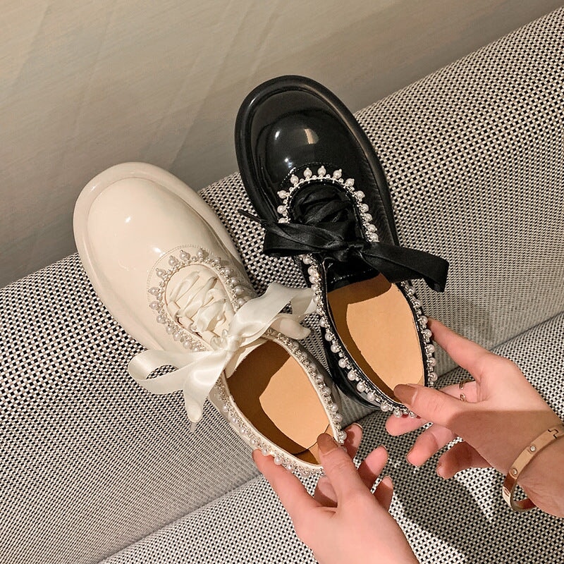 Round Toe Lace Up Peal-embellishment Chunky Derby Shoes Maxct