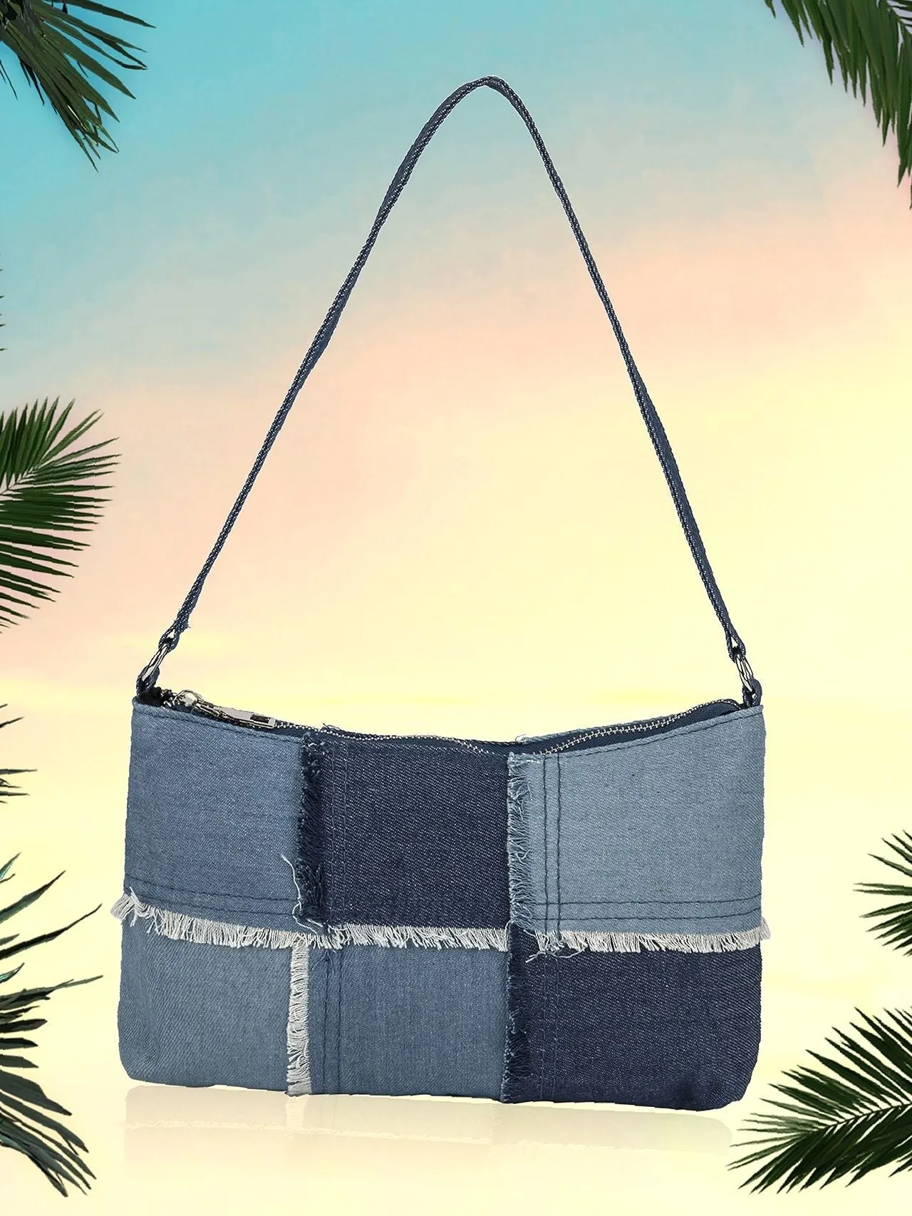 Bag For Love - Denim Raw Trim Baguette Bag  - Women Maxct Bags