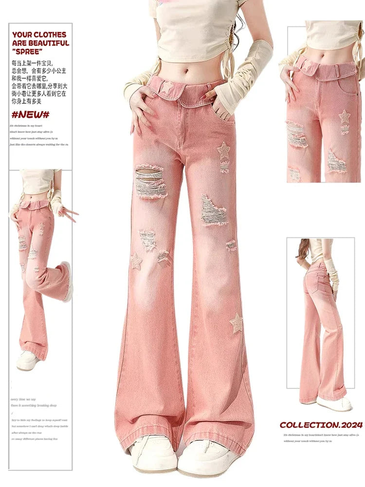 Ripped Jeans - Pink Star Denim for Women Maxct