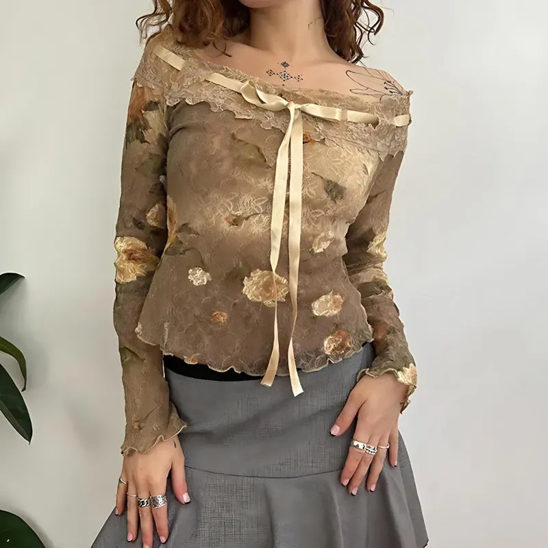 Maxct &Fairy Grunge Floral Off Shoulder Lace Top