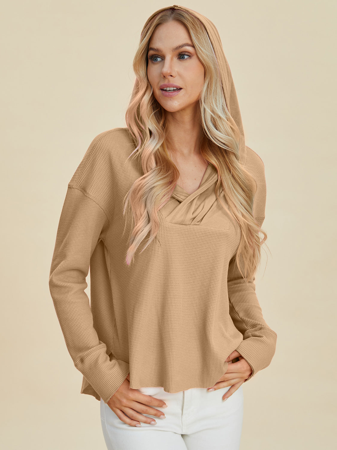 Maxct &Double Take Full Size High-Low Dropped Shoulder Long Sleeve Hoodie