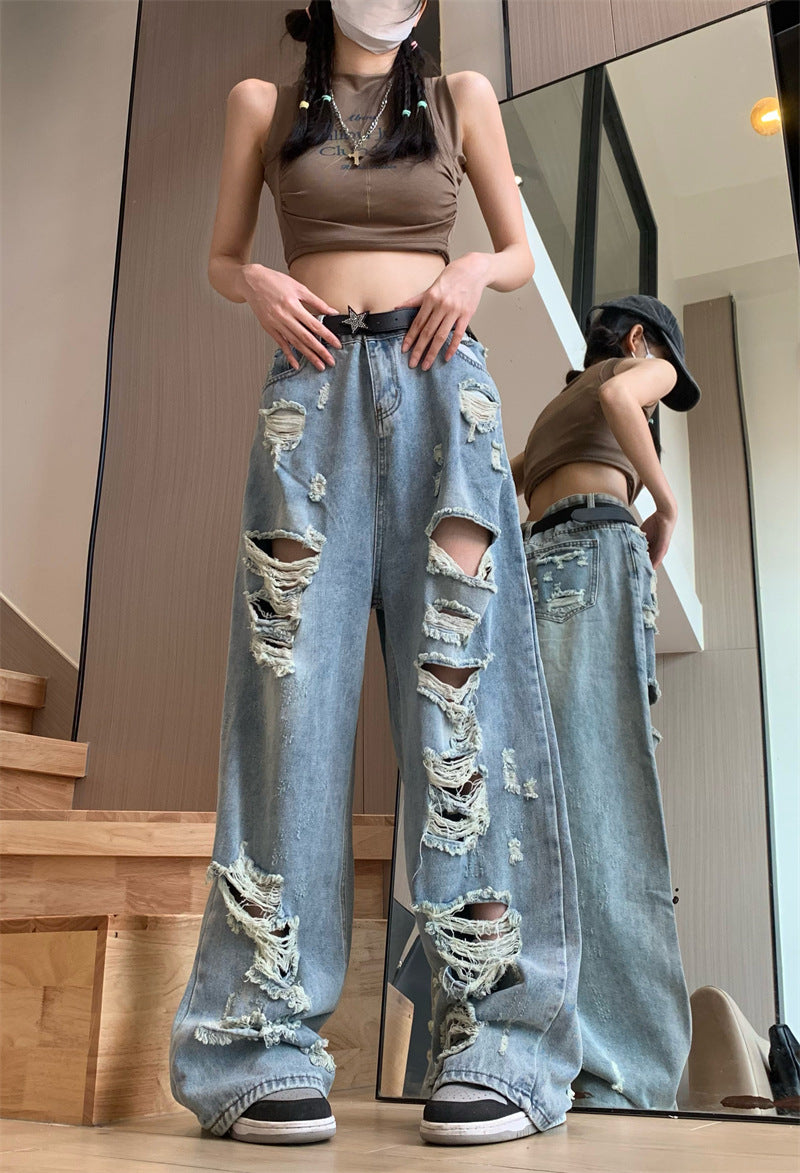 Frayed Detail High Waist Ripped Jeans Maxct