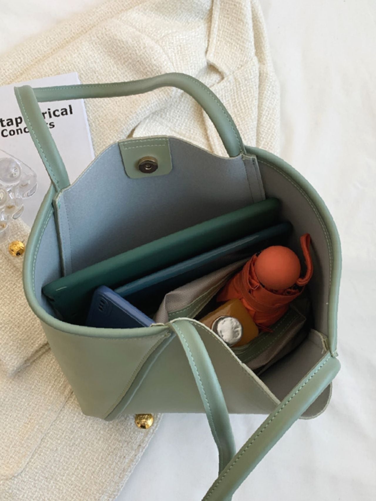 Maxct - Contrast Binding Tote Bag with Inner Pouch  - Women Tote Bags