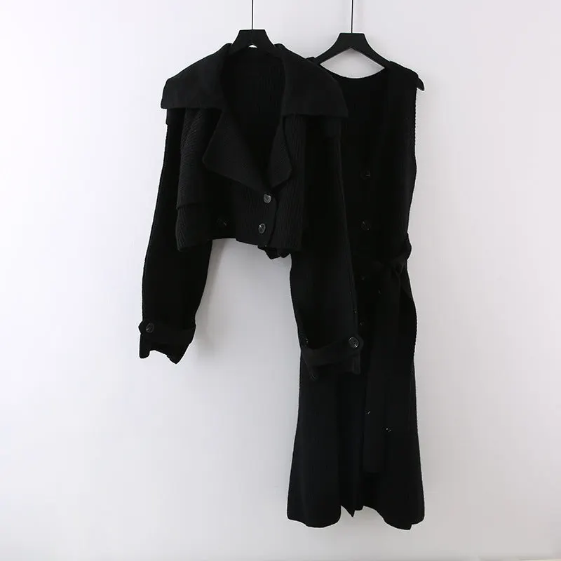 Maxct Two Piece Set Short Sweater Cardigan Long Skirt