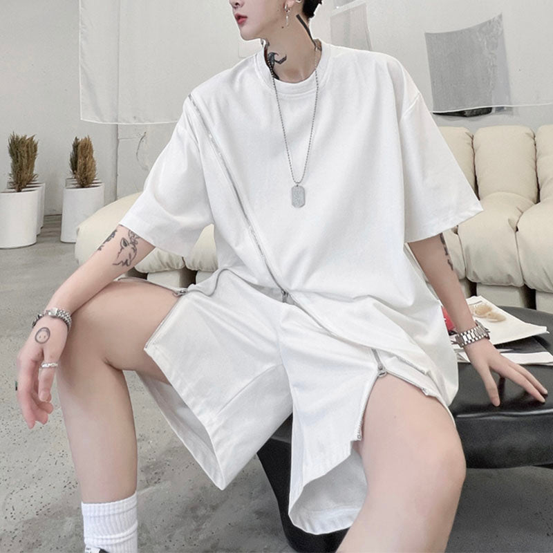 Maxct Zipper Embellishment T-shirt Shorts Set