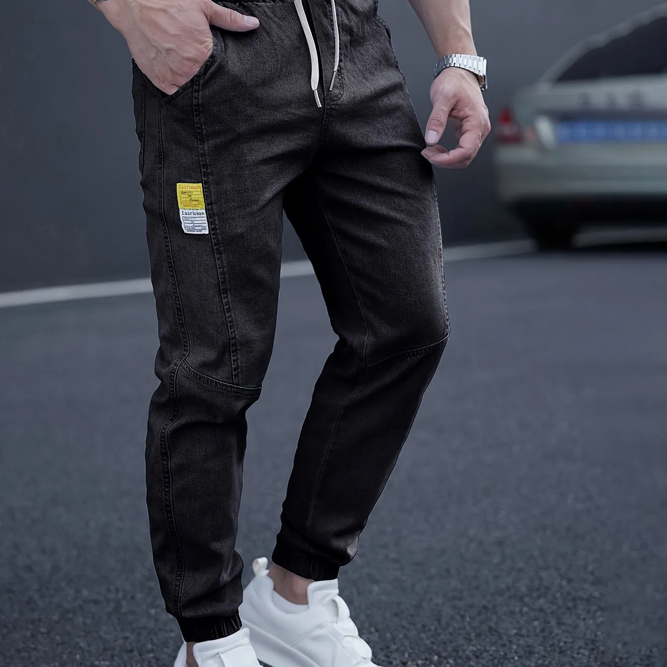 Men's Drawstring-Waist Tapered Denim Joggers