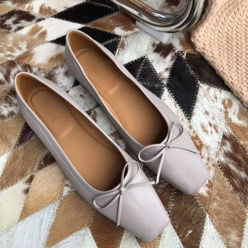Square Toe Bowknots Dress Shoes Ballerina Flats Maxct