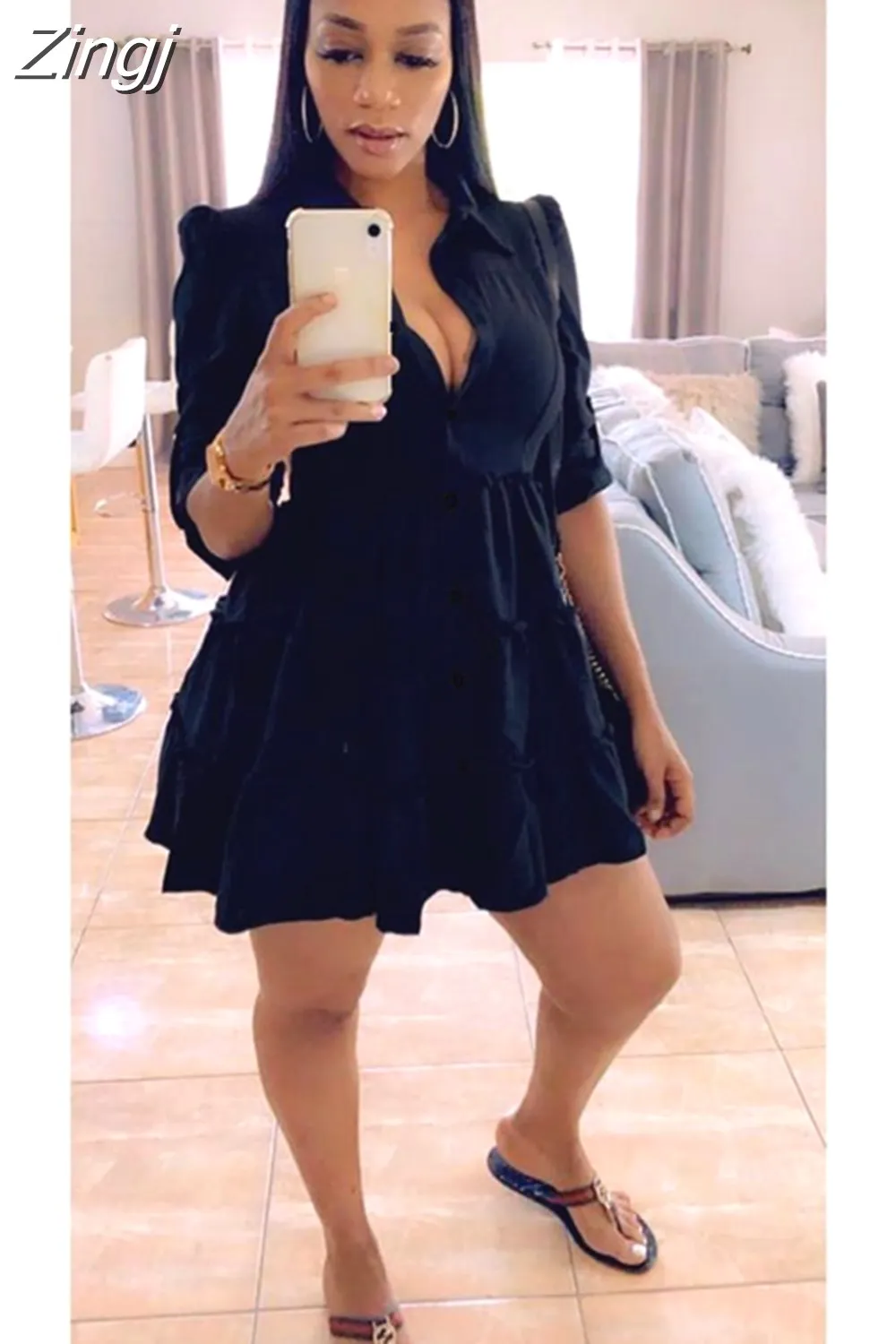 Maxct Solid Ruffles Shirt Dress Women Streetwear Half Sleeve Buttons Up High Waist Mini Dress Summer Casual Party Dresses