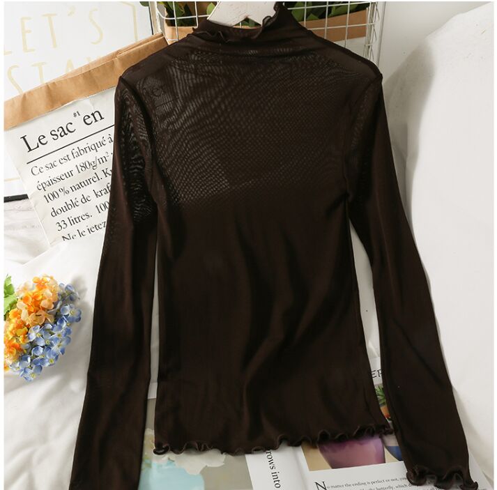 Maxct T Shirts Women Transparent Tops Long Sleeve Slim Turtleneck Stretchy T-Shirt Autumn Tees