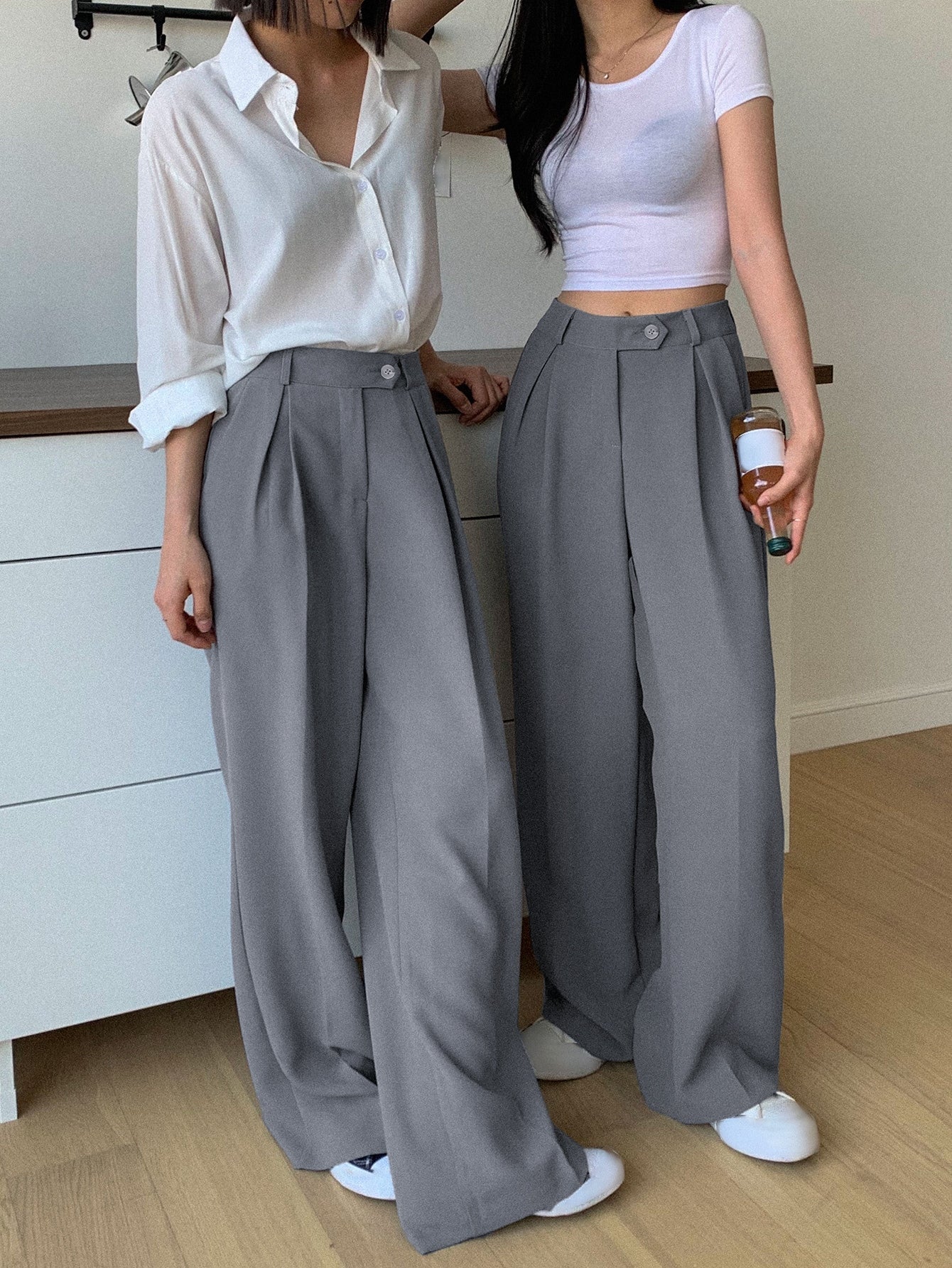 Maxct 1pc High Waist Slant Pockets Tailored Pants