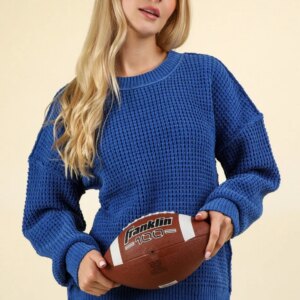 Maxct &VERY J Waffle-Knit Exposed Seam Round Neck Sweater