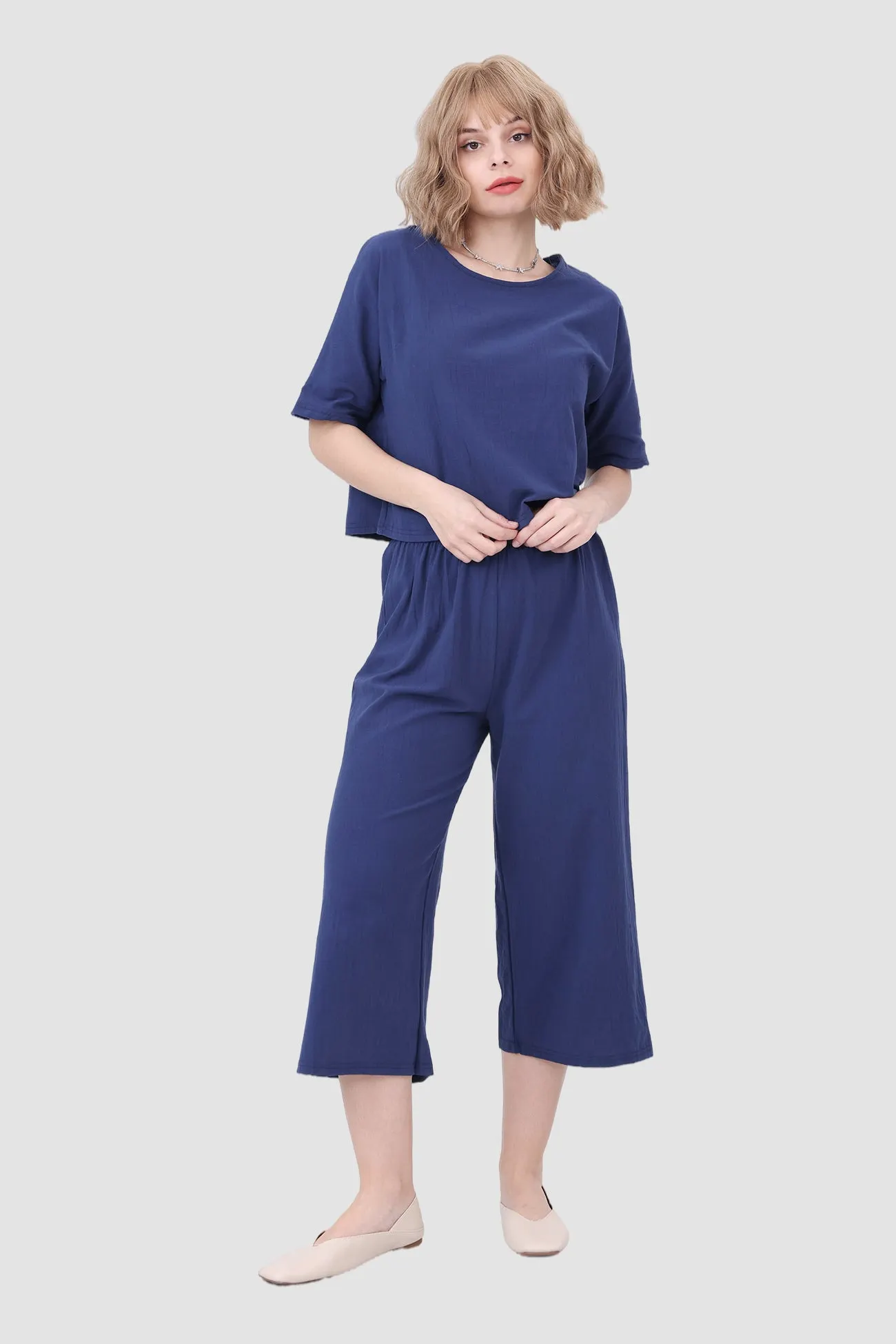 Maxct Solid Short Sleeve Top & Elastic Waist Pants