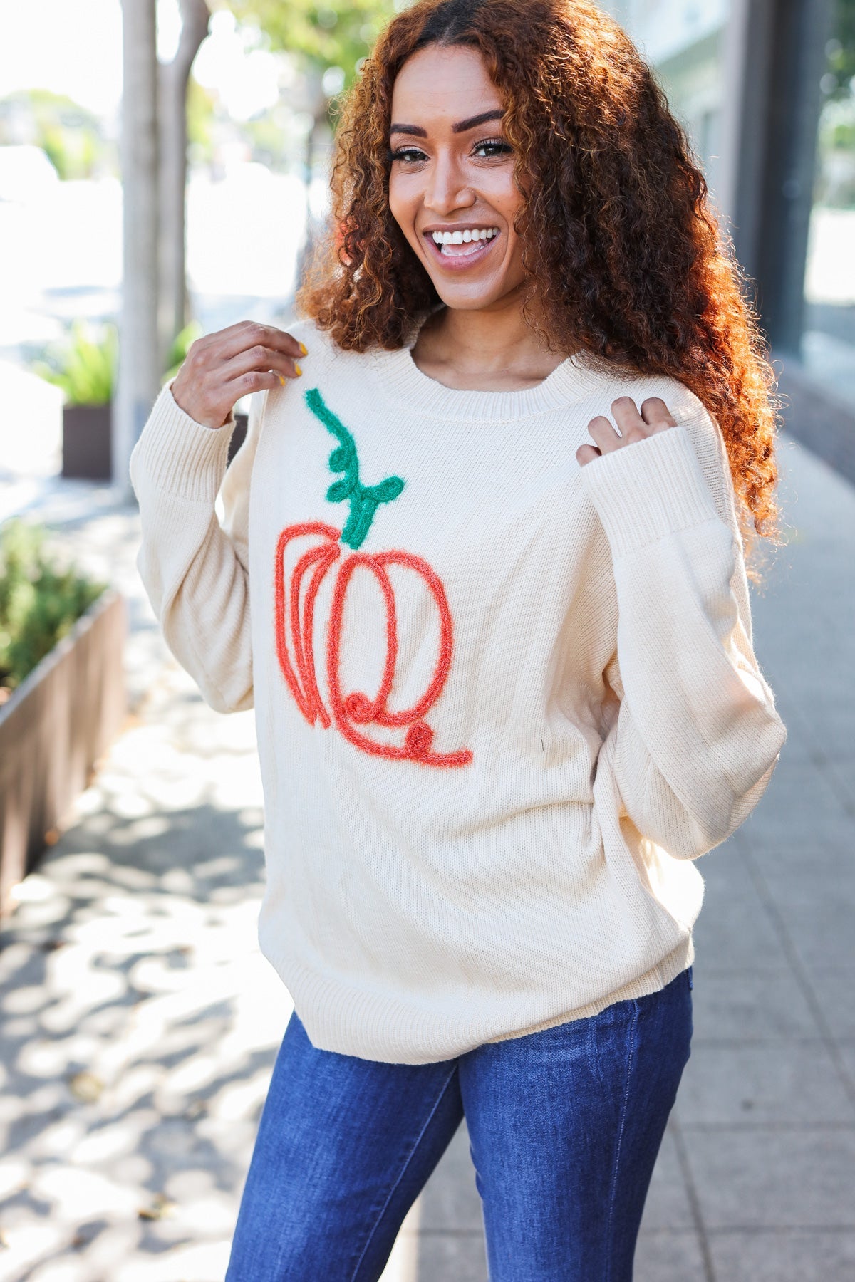 Maxct &Pumpkin Spice Metallic Yarn Embroidered Oversized Sweater