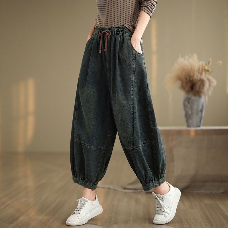 Maxct Women Autumn Retro Loose Denim Harem Pants