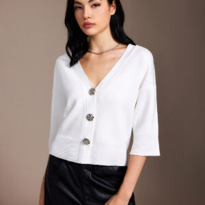 Maxct-Fall Casual Outfits Flower-Button V-Neck Cardigan