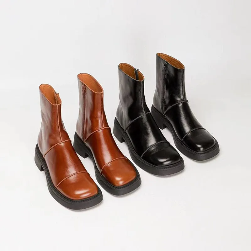 Retro Square Toe Platform Ankle Boots Maxct
