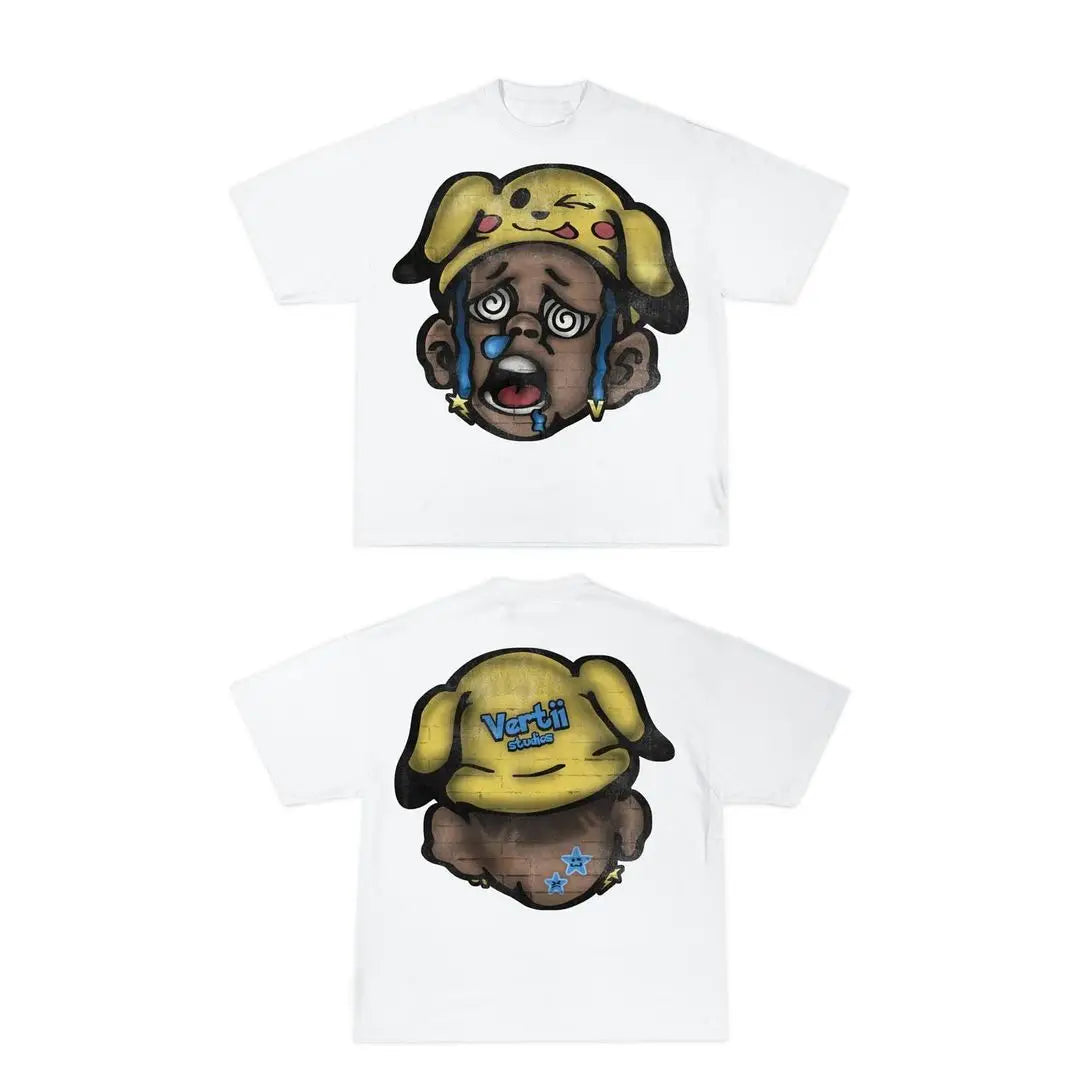 Maxct 90s Streetwear Streetwear T Shirt Men Y2K Hip Hop Rock Cartoon Pattern Printing Sweatshirt Graffiti Graphics Oversized Crew Neck Short Sleeve 0924