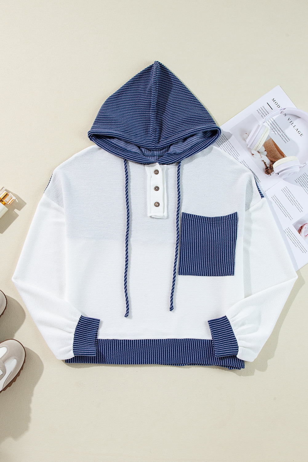 Maxct &Corded Color Block Drawstring Hoodie
