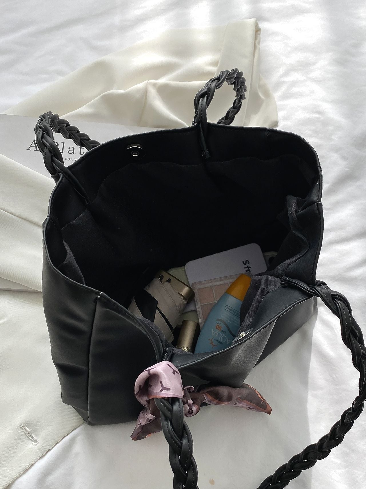 Maxct - Twilly Scarf Decor Shoulder Tote Bag  - Women Tote Bags