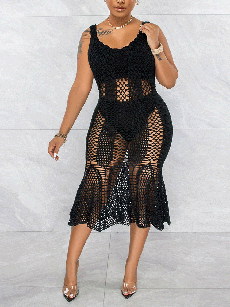 Crochet Hollow Out Midi Dress Maxct