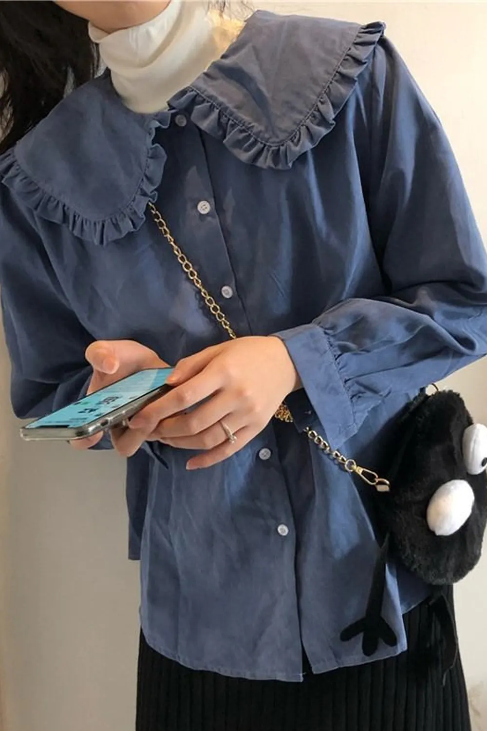 Solid Blouse Peter Pan Collar Shirt Maxct
