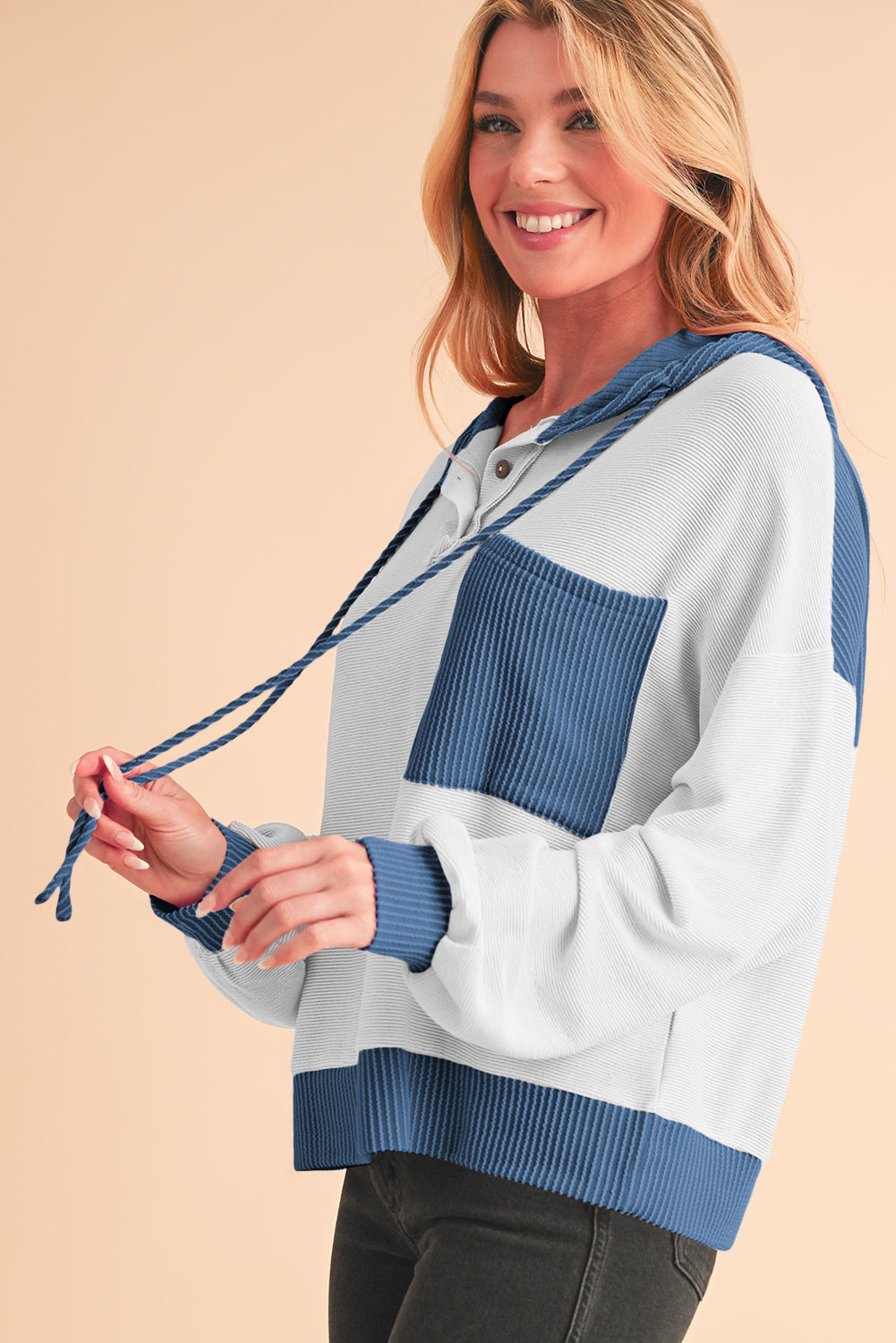 Maxct &Corded Color Block Drawstring Hoodie