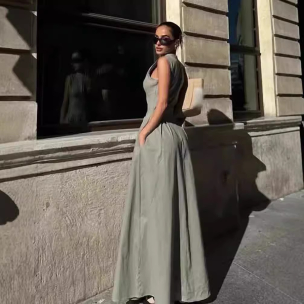 Maxct dress to impress outfits New Women's Fashionable round Neck Sleeveless Waist Dress