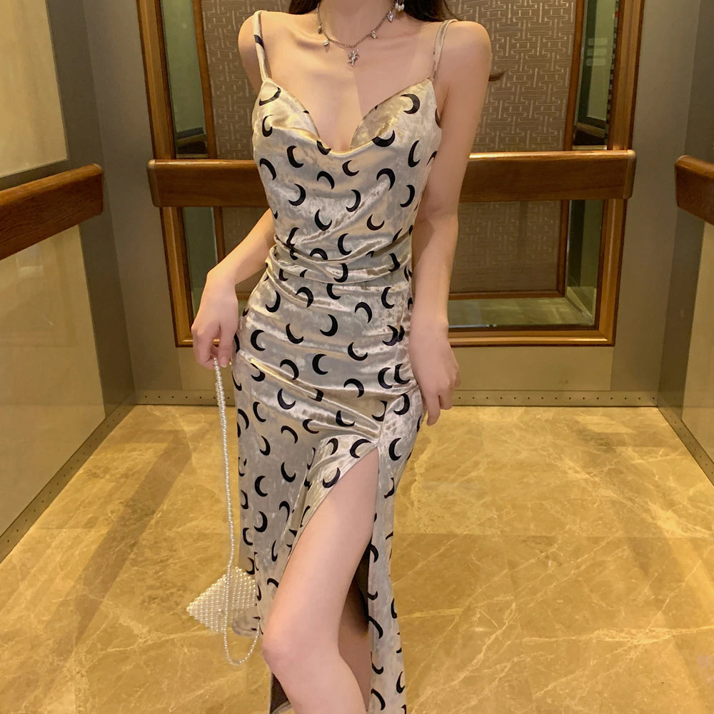Moon Pattern Slim Sexy Dress Maxct