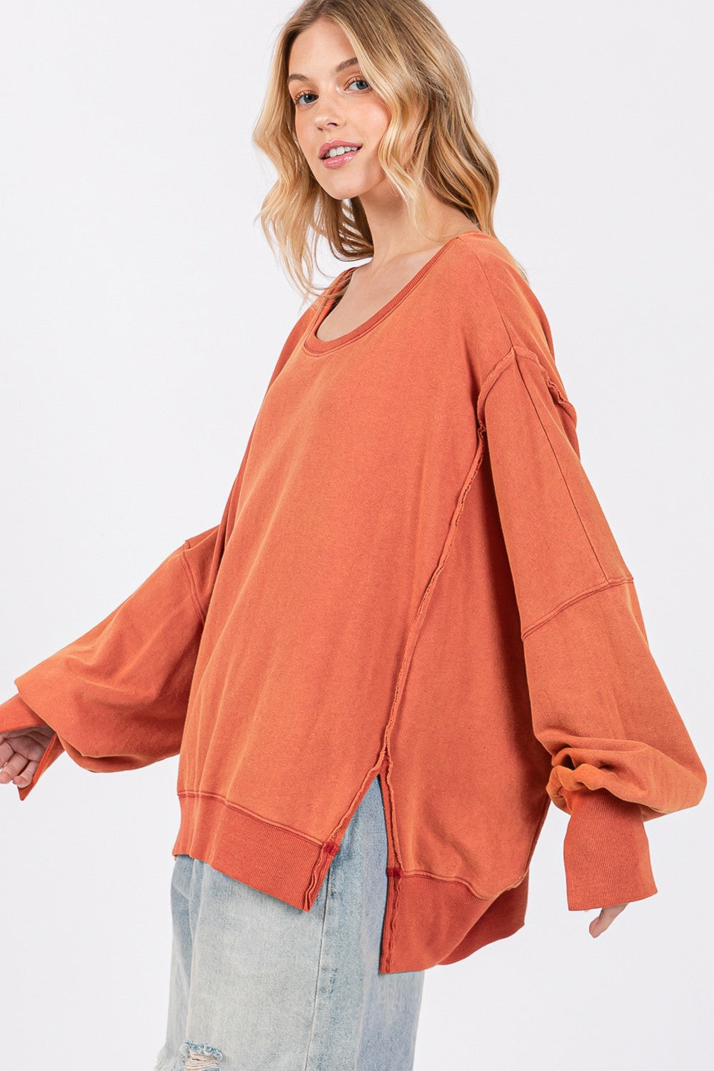 Maxct &SAGE + FIG Mineral Wash Side Slit Oversized Sweatshirt