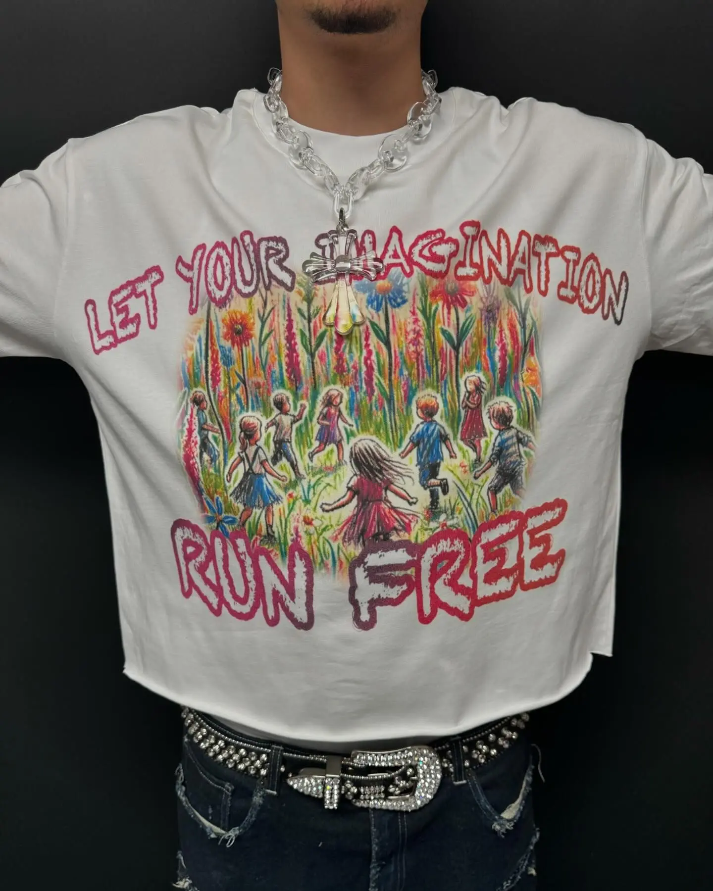 Four seasons new colorful cartoon pattern printed oversized T-shirt men's Y2k street hip-hop Harajuku loose short-sleeved top