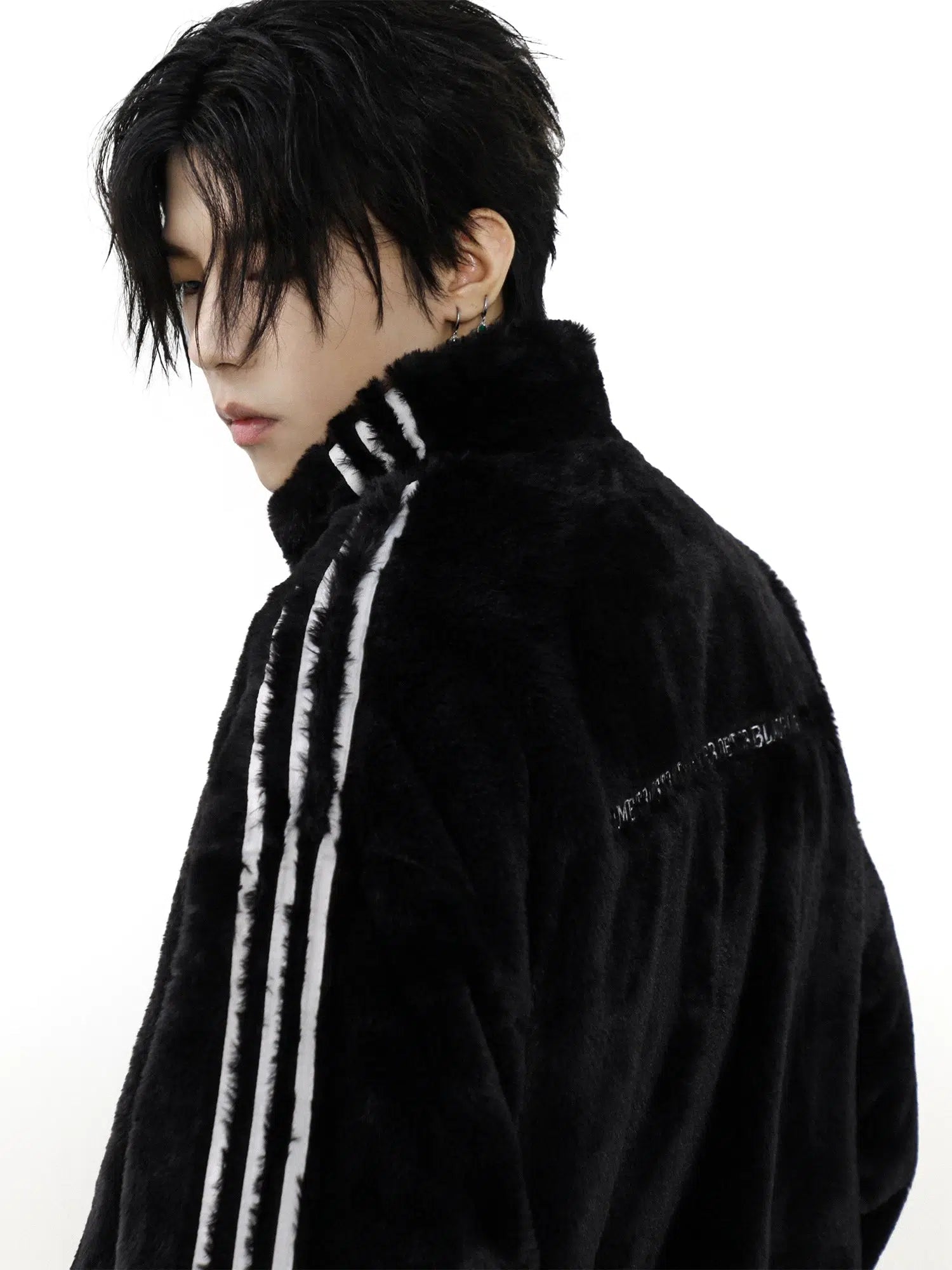 Maxct Three-stripes Sport Furry Plush Coat
